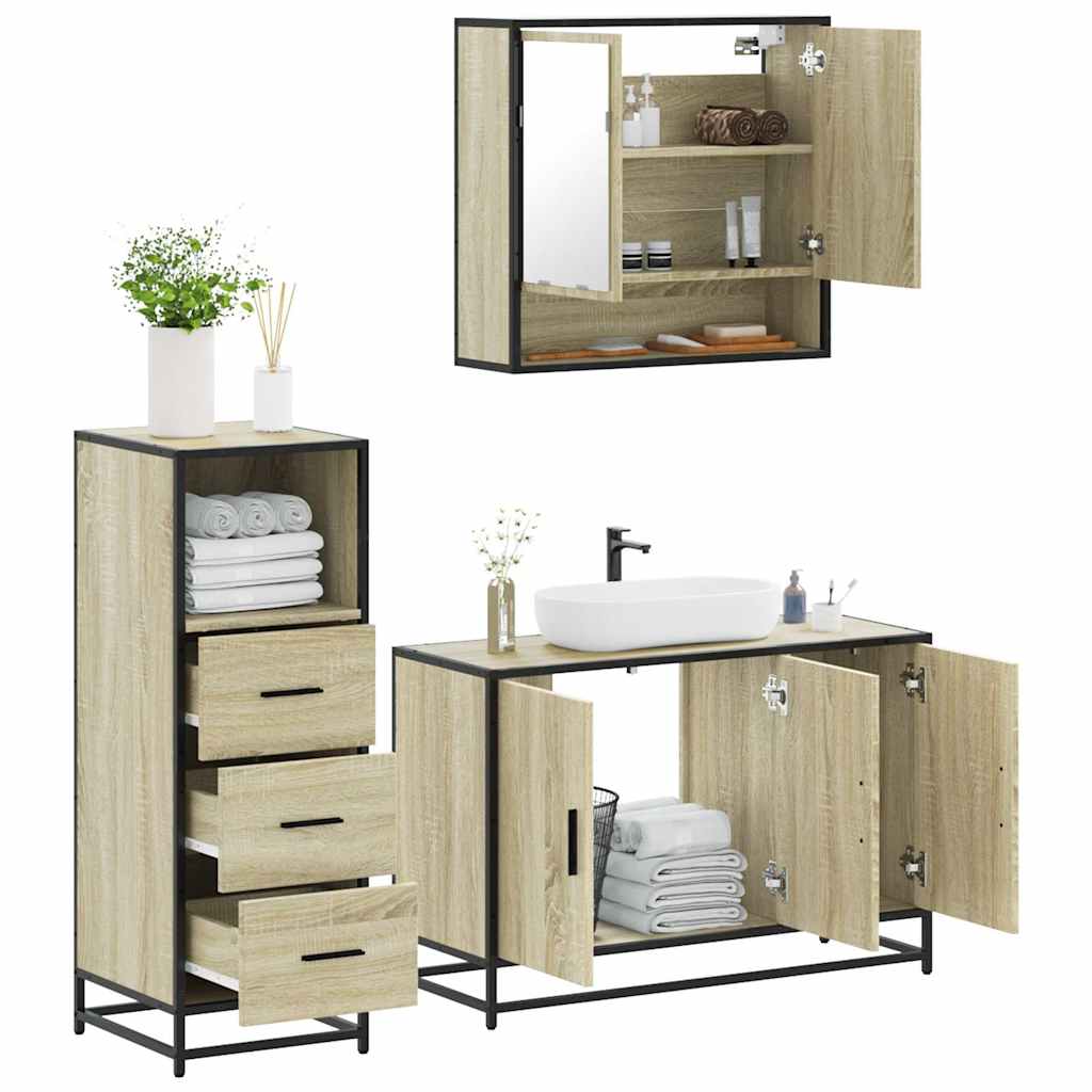 vidaXL 3 Piece Bathroom Furniture Set Sonoma Oak Engineered Wood 1
