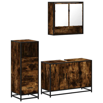 vidaXL 3 Piece Bathroom Furniture Set Smoked Oak Engineered Wood 2