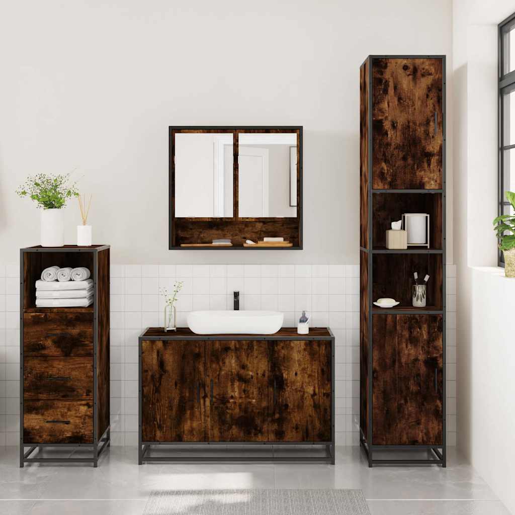 vidaXL 3 Piece Bathroom Furniture Set Smoked Oak Engineered Wood 3