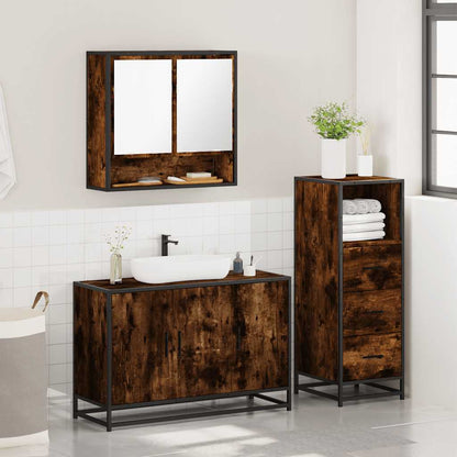 vidaXL 3 Piece Bathroom Furniture Set Smoked Oak Engineered Wood 4