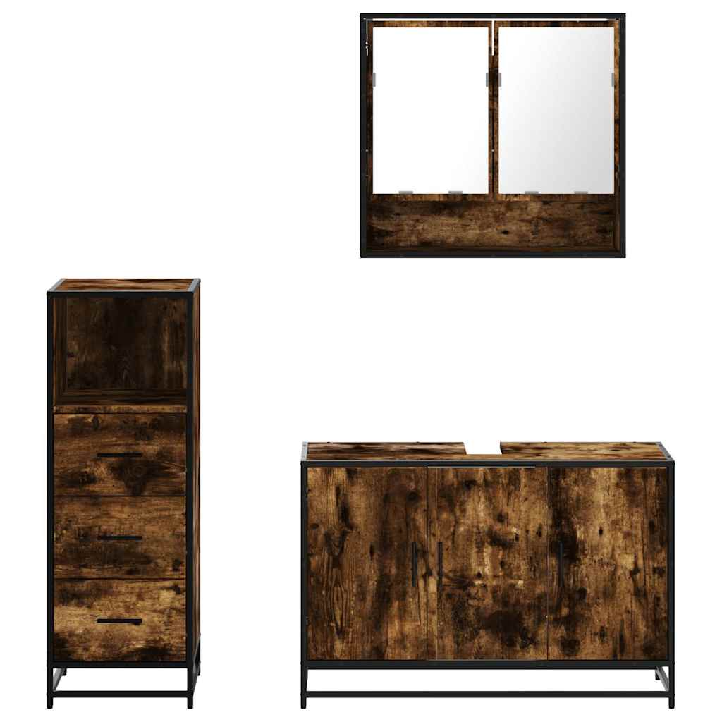 vidaXL 3 Piece Bathroom Furniture Set Smoked Oak Engineered Wood 5