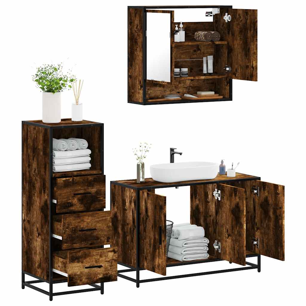 vidaXL 3 Piece Bathroom Furniture Set Smoked Oak Engineered Wood 1