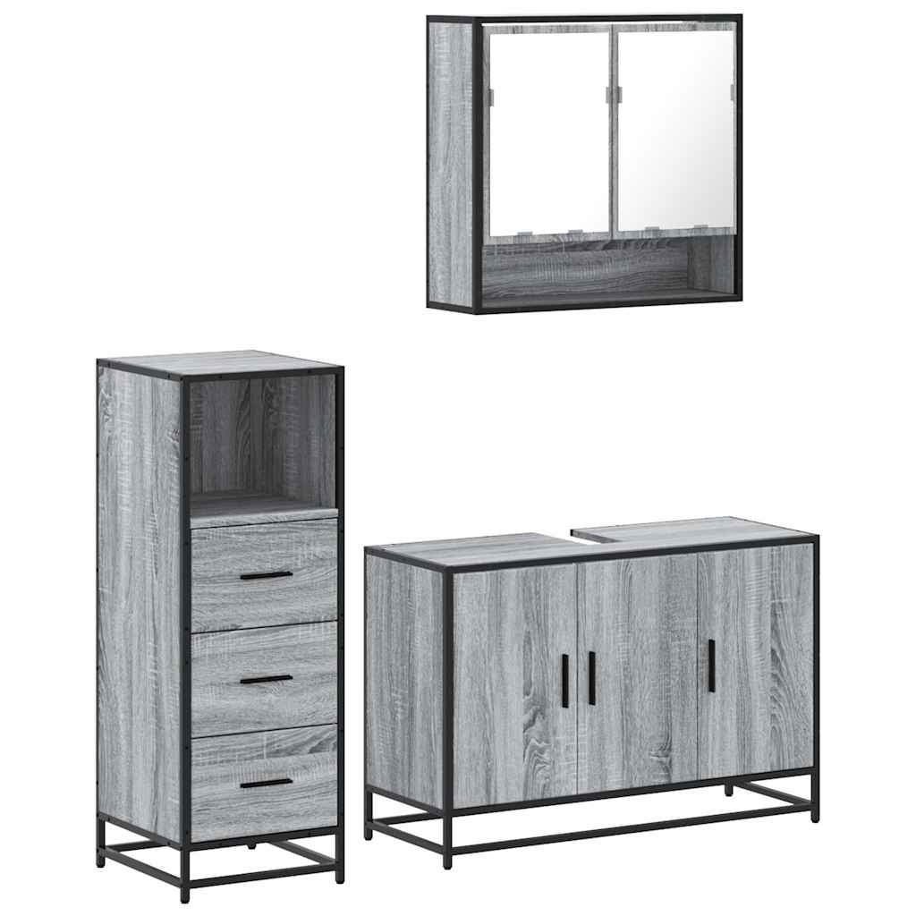 vidaXL 3 Piece Bathroom Furniture Set Grey Sonoma Engineered Wood 2