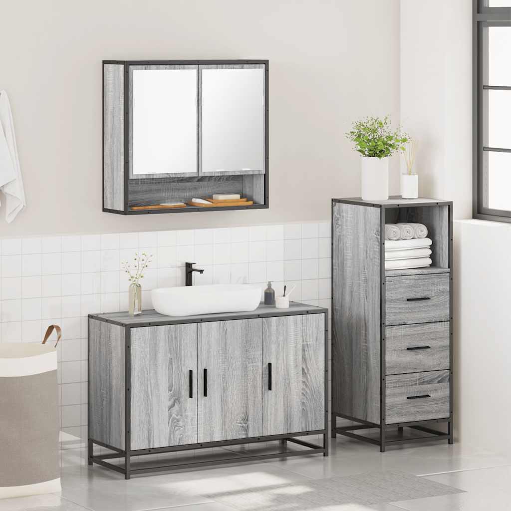 vidaXL 3 Piece Bathroom Furniture Set Grey Sonoma Engineered Wood 4