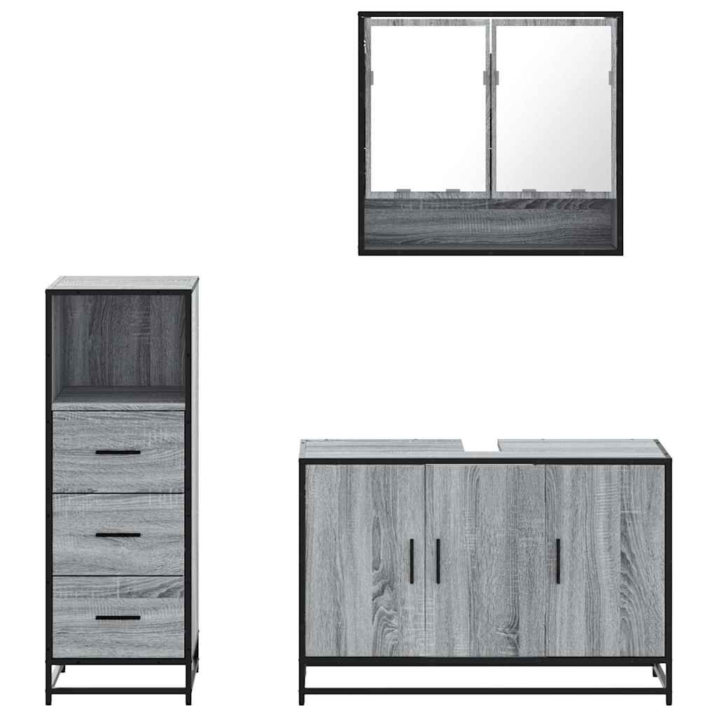 vidaXL 3 Piece Bathroom Furniture Set Grey Sonoma Engineered Wood 5