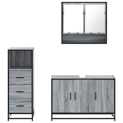 vidaXL 3 Piece Bathroom Furniture Set Grey Sonoma Engineered Wood 5