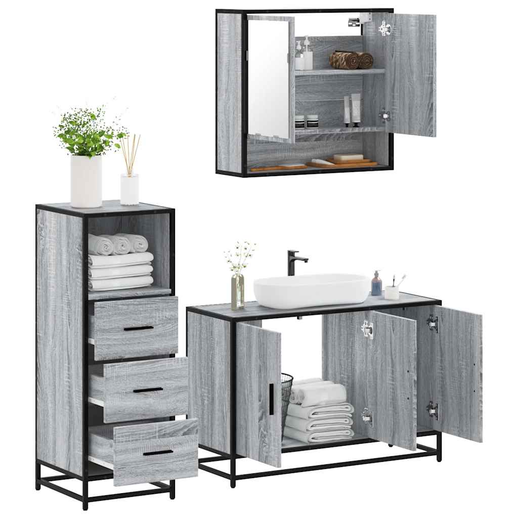 vidaXL 3 Piece Bathroom Furniture Set Grey Sonoma Engineered Wood 1