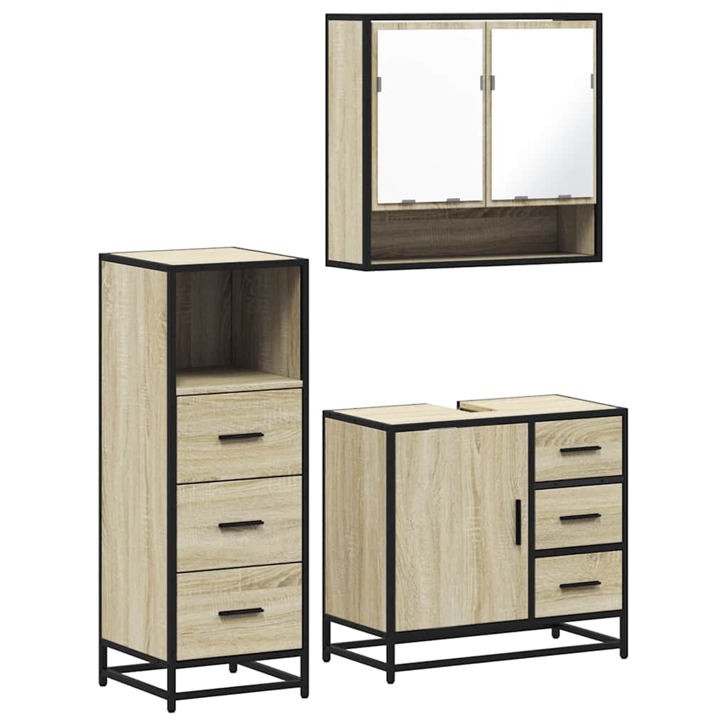 vidaXL 3 Piece Bathroom Furniture Set Sonoma Oak Engineered Wood 2
