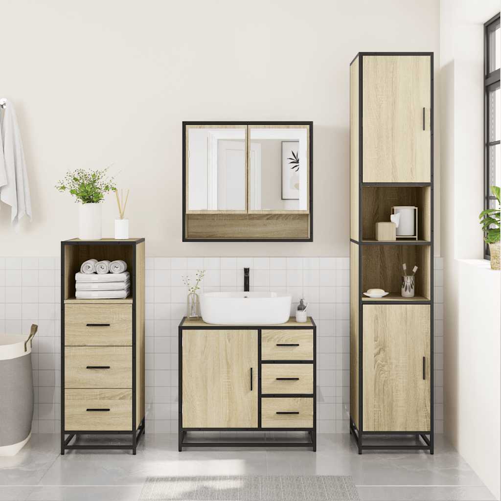vidaXL 3 Piece Bathroom Furniture Set Sonoma Oak Engineered Wood 3