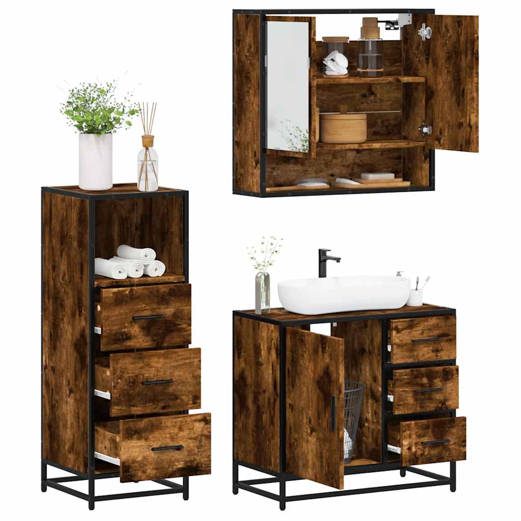 Bathroom Furniture Set 3 pcs Engineered Wood Smoked oak