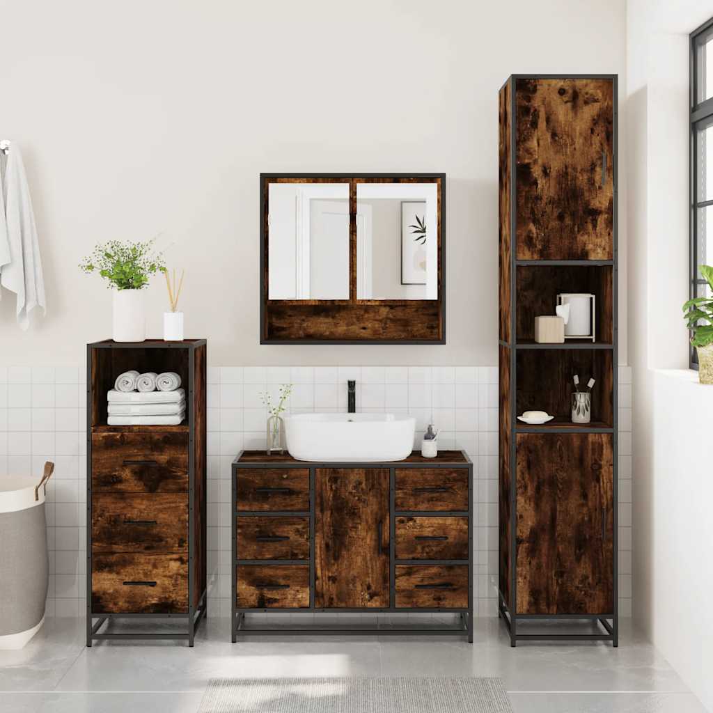 vidaXL 3 Piece Bathroom Furniture Set Smoked Oak Engineered Wood 3