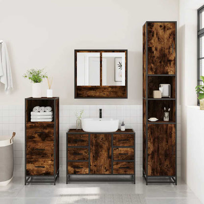 vidaXL 3 Piece Bathroom Furniture Set Smoked Oak Engineered Wood 3
