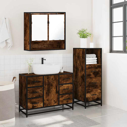 vidaXL 3 Piece Bathroom Furniture Set Smoked Oak Engineered Wood 4