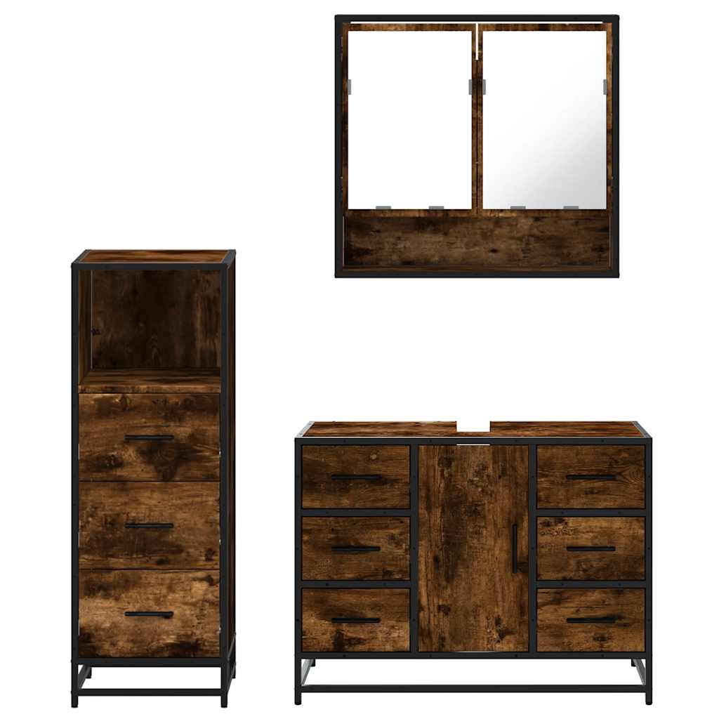 vidaXL 3 Piece Bathroom Furniture Set Smoked Oak Engineered Wood 5