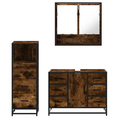 vidaXL 3 Piece Bathroom Furniture Set Smoked Oak Engineered Wood 5