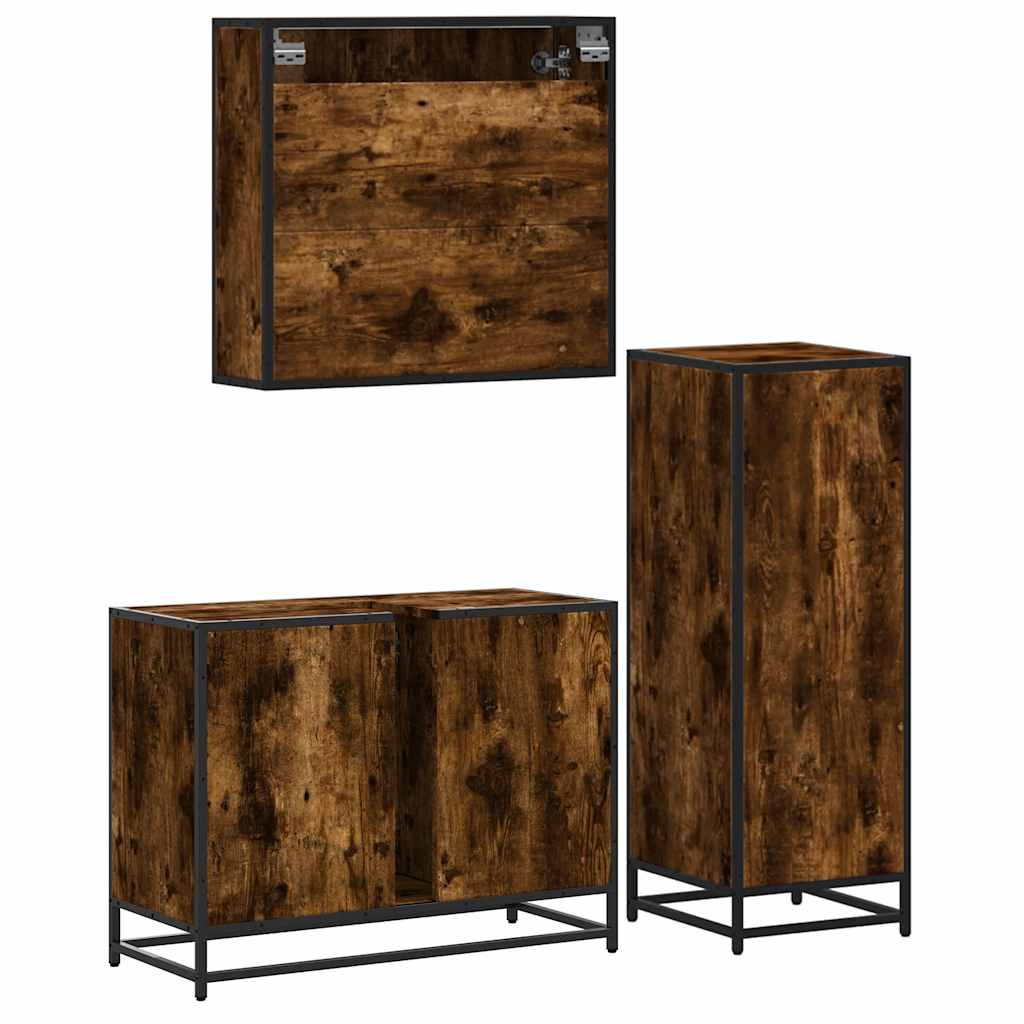 vidaXL 3 Piece Bathroom Furniture Set Smoked Oak Engineered Wood 6