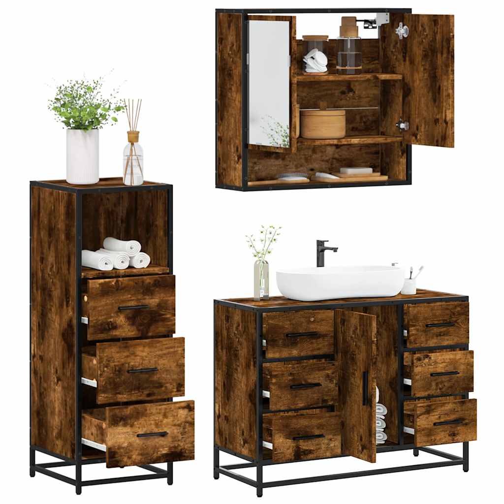 vidaXL 3 Piece Bathroom Furniture Set Smoked Oak Engineered Wood 1