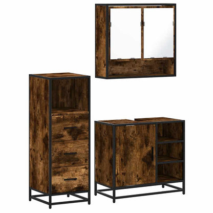 vidaXL 3 Piece Bathroom Furniture Set Smoked Oak Engineered Wood 2