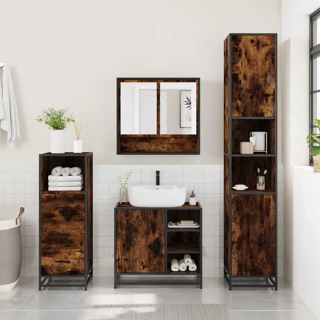 vidaXL 3 Piece Bathroom Furniture Set Smoked Oak Engineered Wood 3