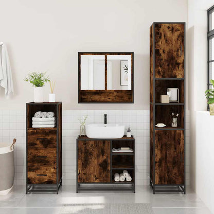 vidaXL 3 Piece Bathroom Furniture Set Smoked Oak Engineered Wood 3