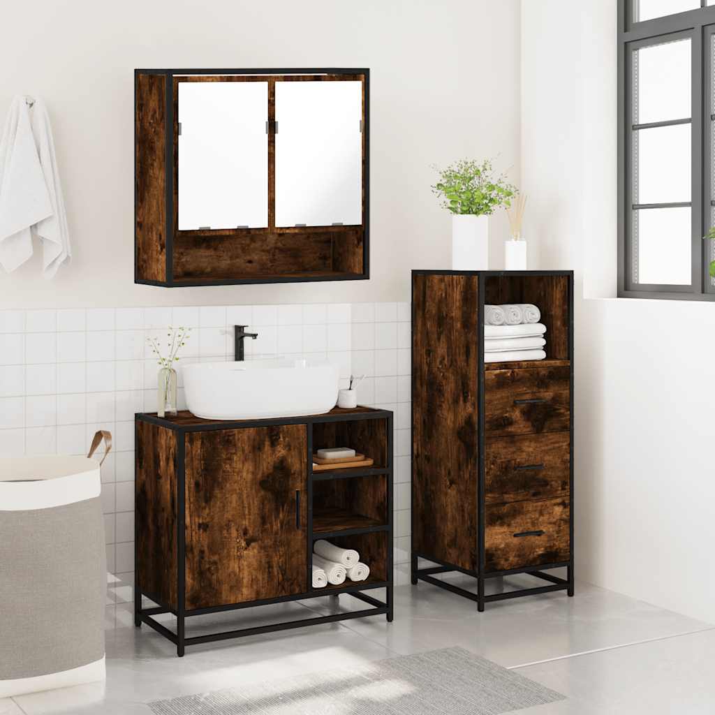 vidaXL 3 Piece Bathroom Furniture Set Smoked Oak Engineered Wood 4