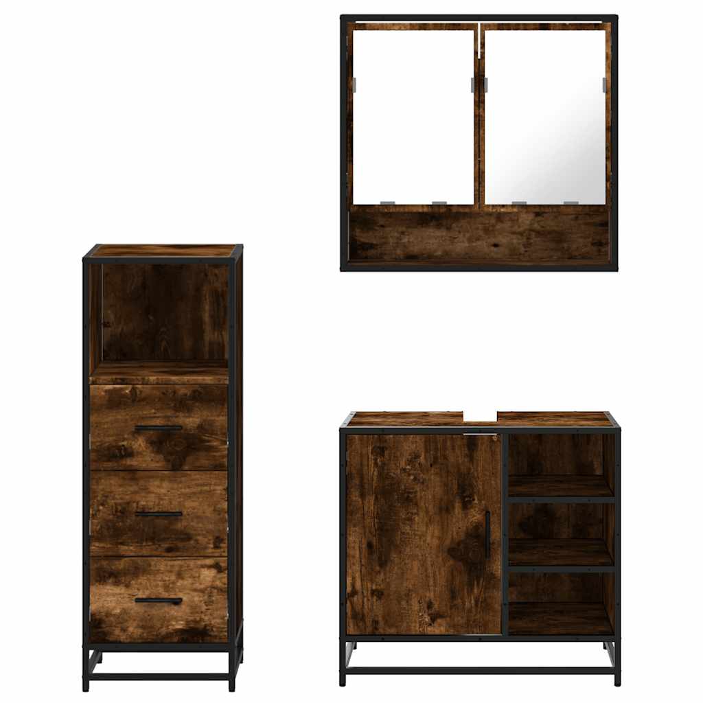 vidaXL 3 Piece Bathroom Furniture Set Smoked Oak Engineered Wood 5
