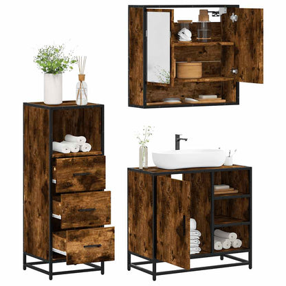 vidaXL 3 Piece Bathroom Furniture Set Smoked Oak Engineered Wood 1