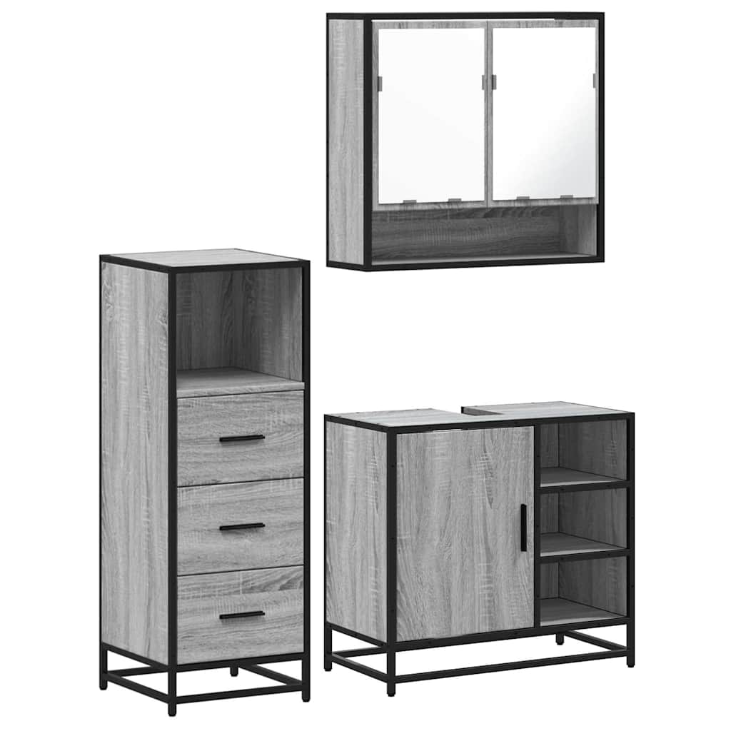 vidaXL 3 Piece Bathroom Furniture Set Grey Sonoma Engineered Wood 2