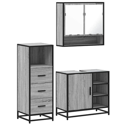 vidaXL 3 Piece Bathroom Furniture Set Grey Sonoma Engineered Wood 2