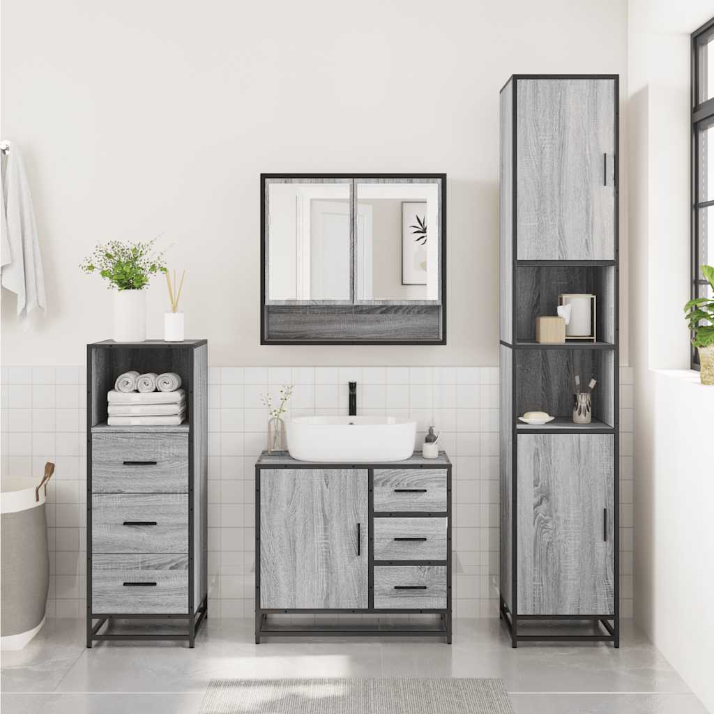 vidaXL 3 Piece Bathroom Furniture Set Grey Sonoma Engineered Wood 3