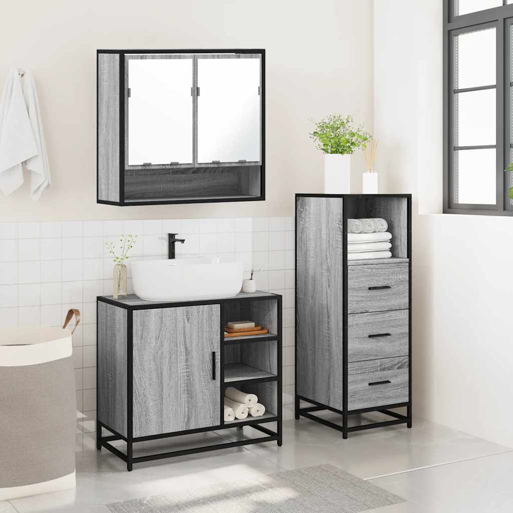 vidaXL 3 Piece Bathroom Furniture Set Grey Sonoma Engineered Wood 4