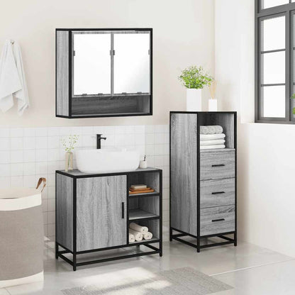 vidaXL 3 Piece Bathroom Furniture Set Grey Sonoma Engineered Wood 4