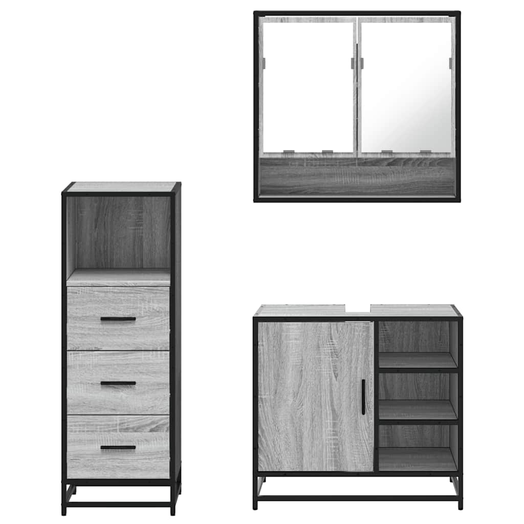 vidaXL 3 Piece Bathroom Furniture Set Grey Sonoma Engineered Wood 5
