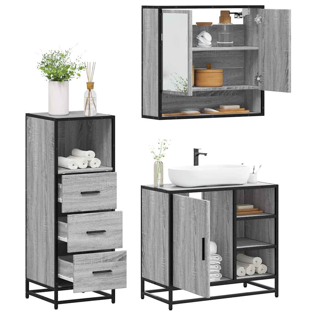 vidaXL 3 Piece Bathroom Furniture Set Grey Sonoma Engineered Wood 1