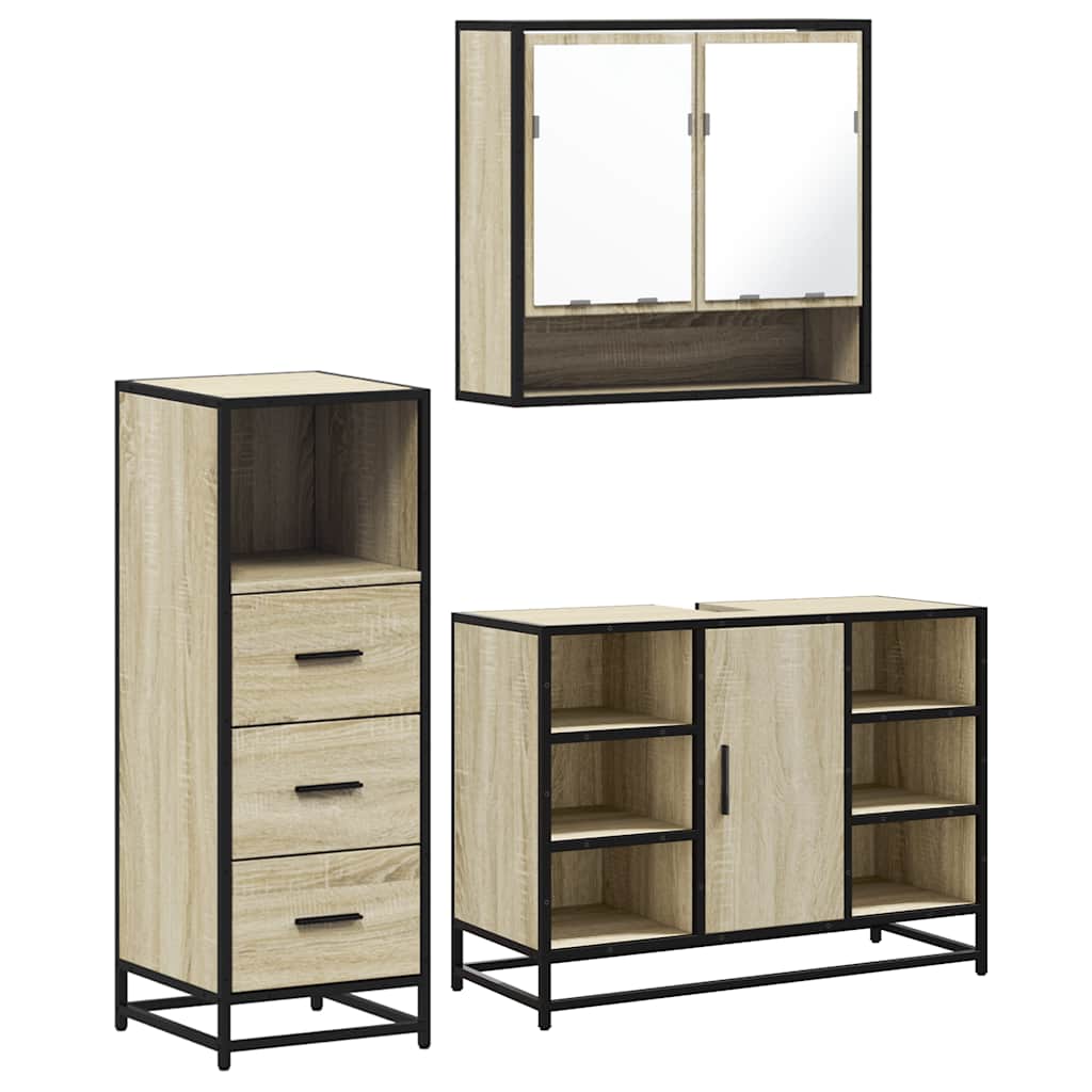 vidaXL 3 Piece Bathroom Furniture Set Sonoma Oak Engineered Wood 2