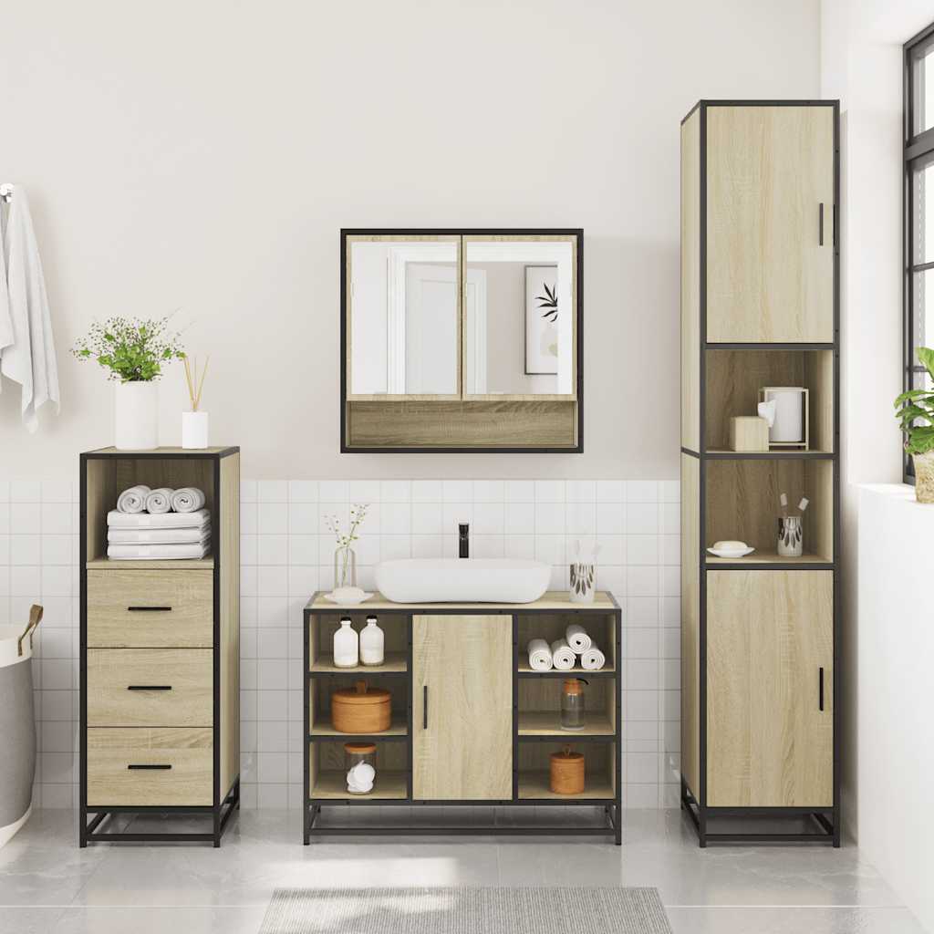 vidaXL 3 Piece Bathroom Furniture Set Sonoma Oak Engineered Wood 3