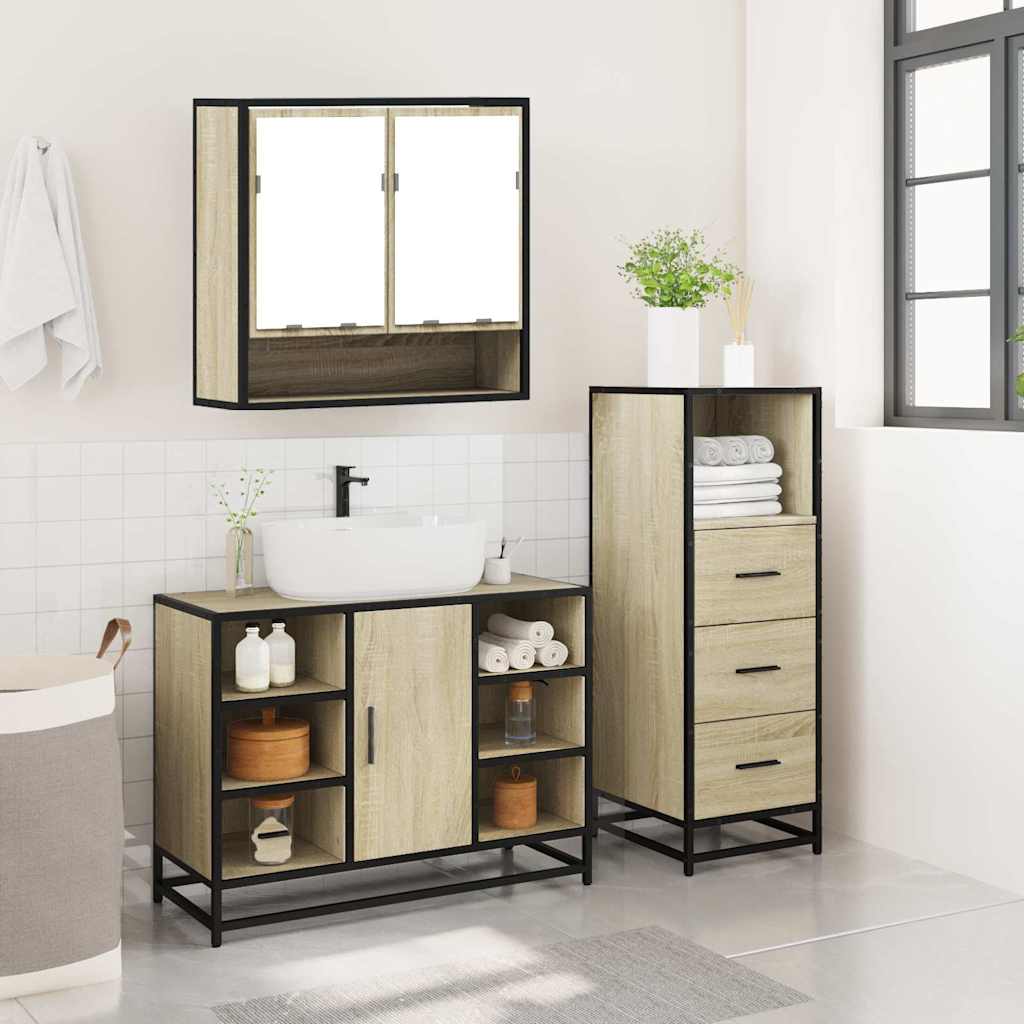 vidaXL 3 Piece Bathroom Furniture Set Sonoma Oak Engineered Wood 4