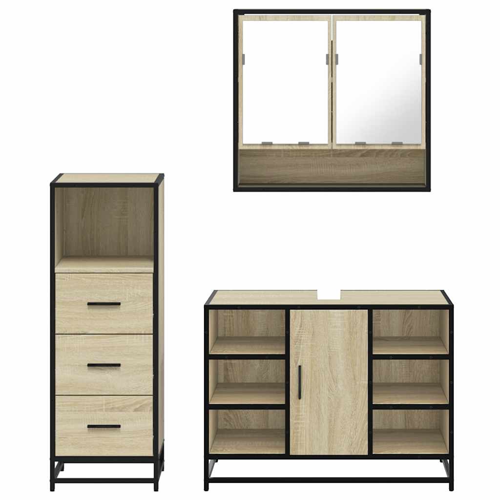 vidaXL 3 Piece Bathroom Furniture Set Sonoma Oak Engineered Wood 5