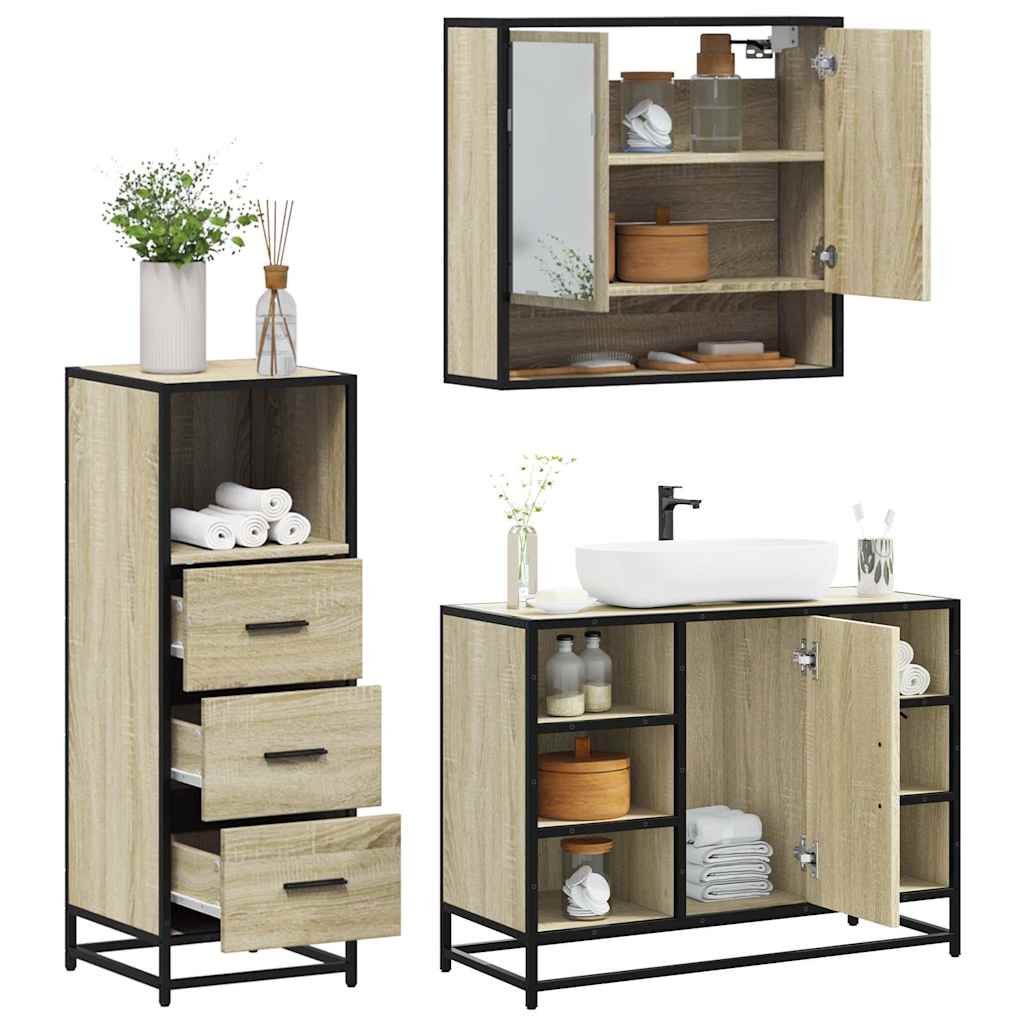 vidaXL 3 Piece Bathroom Furniture Set Sonoma Oak Engineered Wood 1