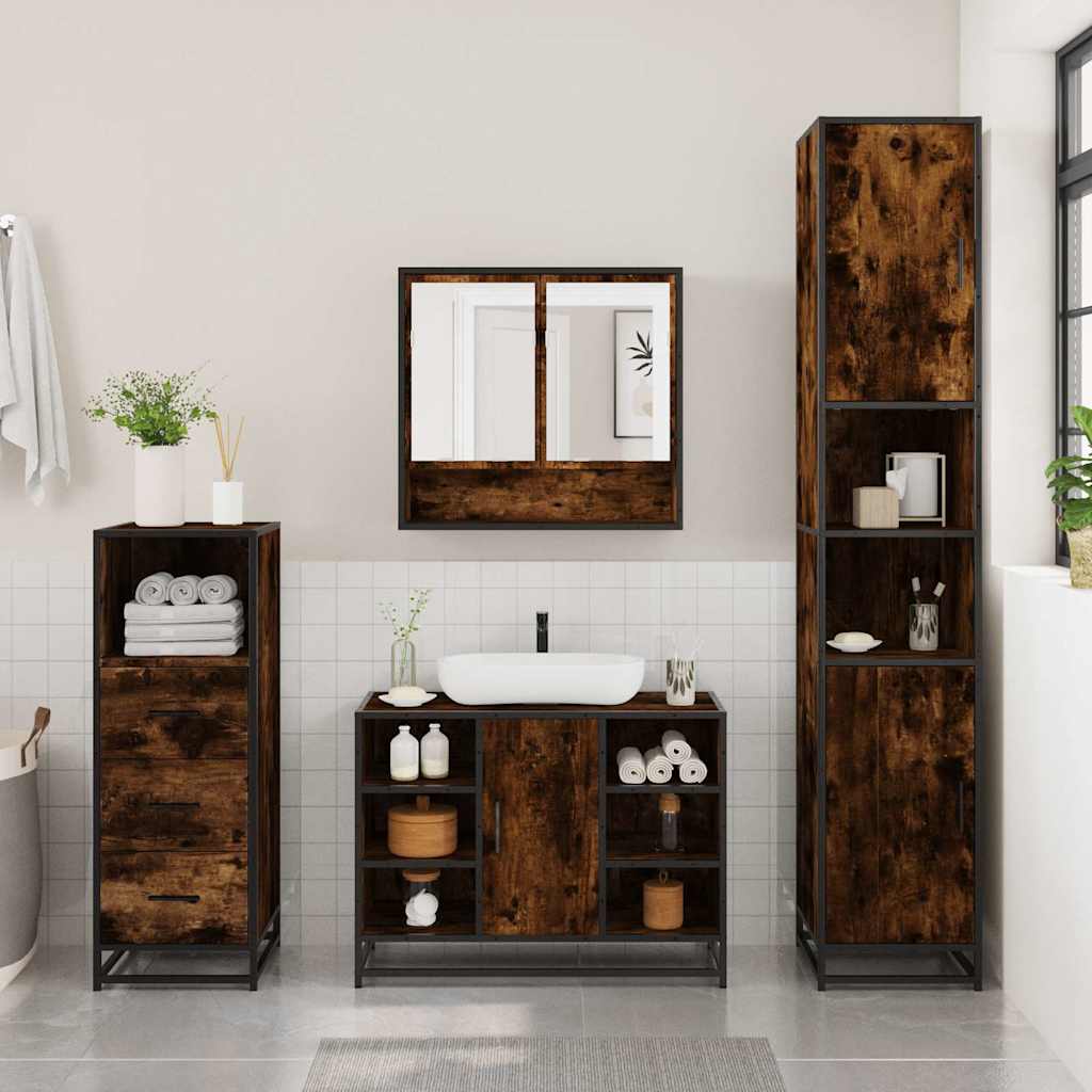 vidaXL 3 Piece Bathroom Furniture Set Smoked Oak Engineered Wood 3
