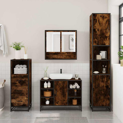 vidaXL 3 Piece Bathroom Furniture Set Smoked Oak Engineered Wood 3