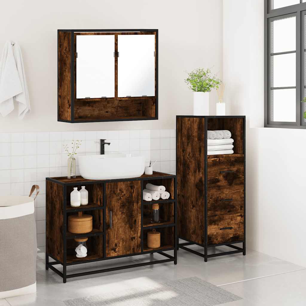 vidaXL 3 Piece Bathroom Furniture Set Smoked Oak Engineered Wood 4