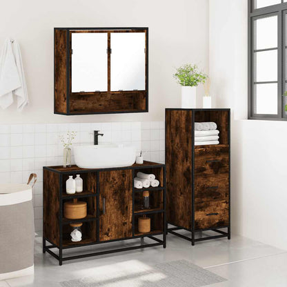 vidaXL 3 Piece Bathroom Furniture Set Smoked Oak Engineered Wood 4