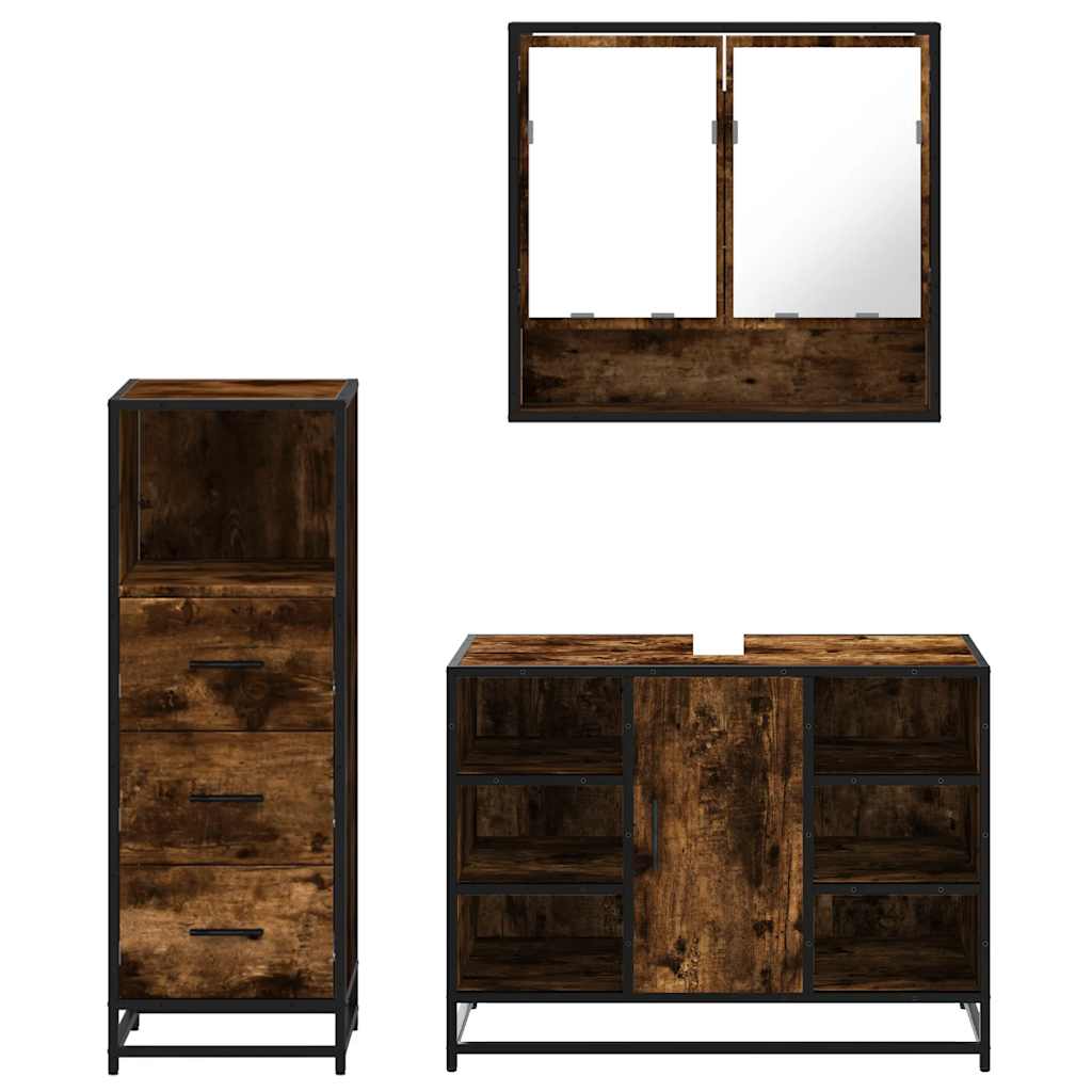 vidaXL 3 Piece Bathroom Furniture Set Smoked Oak Engineered Wood 5