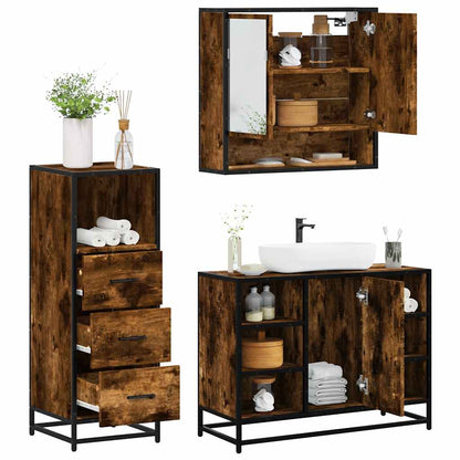 vidaXL 3 Piece Bathroom Furniture Set Smoked Oak Engineered Wood 1