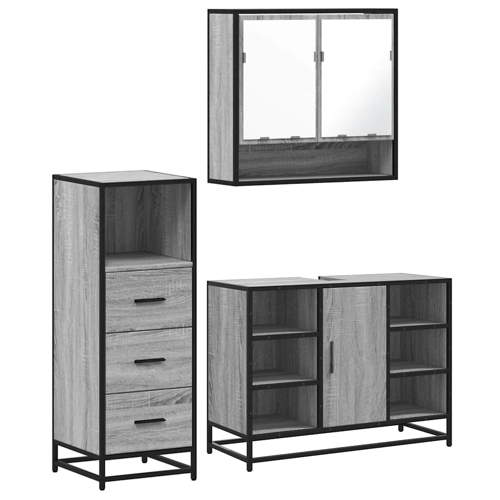 vidaXL 3 Piece Bathroom Furniture Set Grey Sonoma Engineered Wood 2