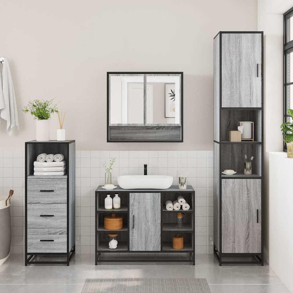 vidaXL 3 Piece Bathroom Furniture Set Grey Sonoma Engineered Wood 3