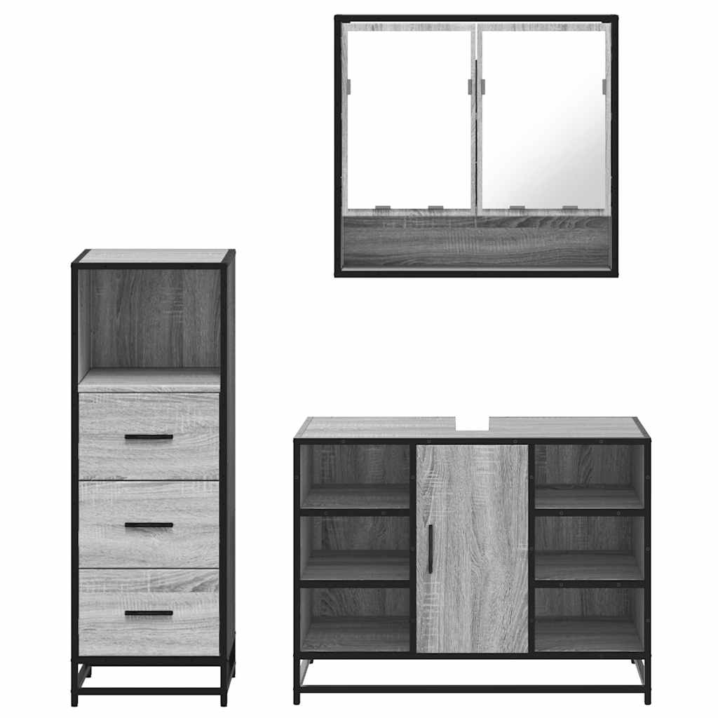 vidaXL 3 Piece Bathroom Furniture Set Grey Sonoma Engineered Wood 5