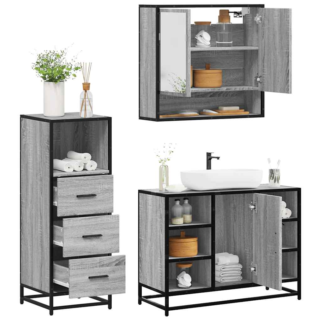 vidaXL 3 Piece Bathroom Furniture Set Grey Sonoma Engineered Wood 1