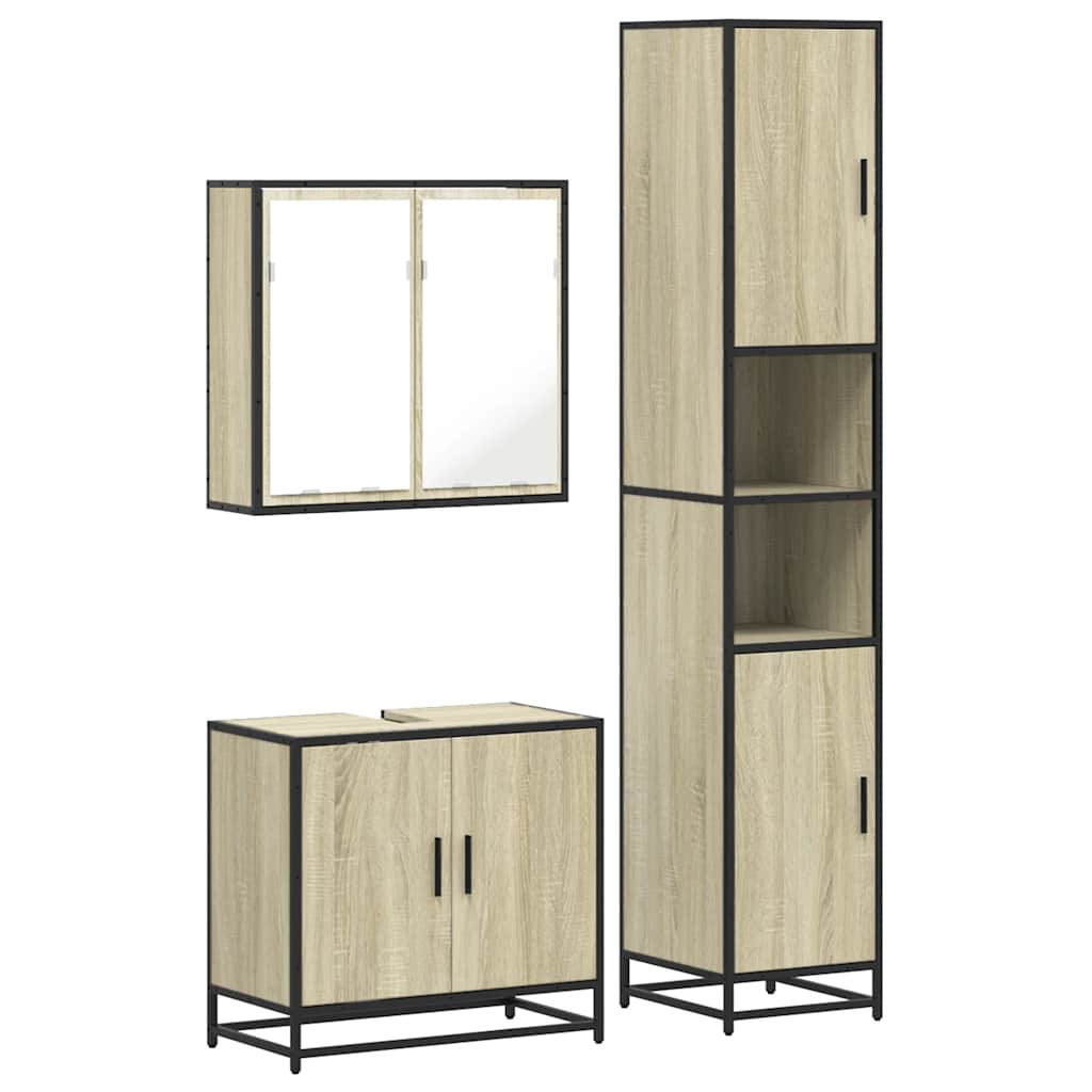 vidaXL 3 Piece Bathroom Furniture Set Sonoma Oak Engineered Wood 2